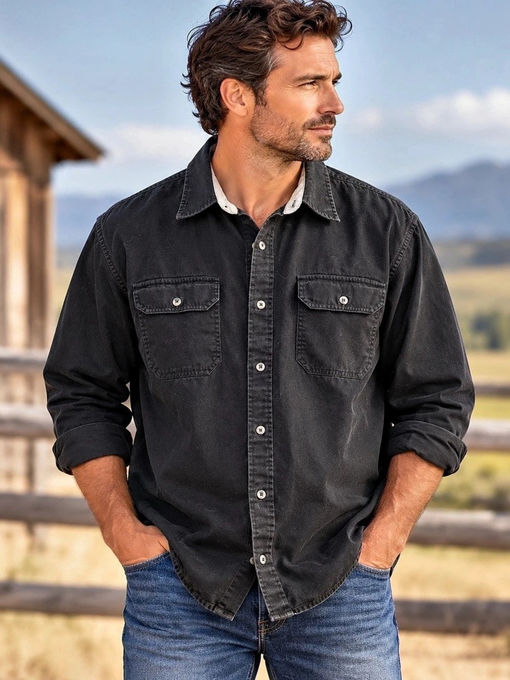 Wrangler Premium Quality 2XL Black Cotton Western Workwear Shirt Gorpcore Utilit